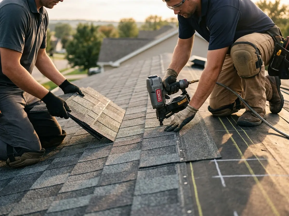 Professional roofer working on a residential roof in Glenvar Heights